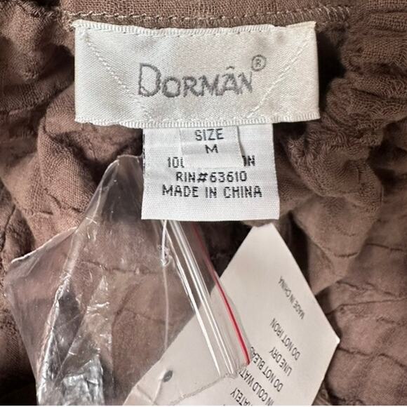 DORMAN Brown Cotton Tunic Top M Grid Texture Toggle Buttons Boho NWT - Picture 6 of 6